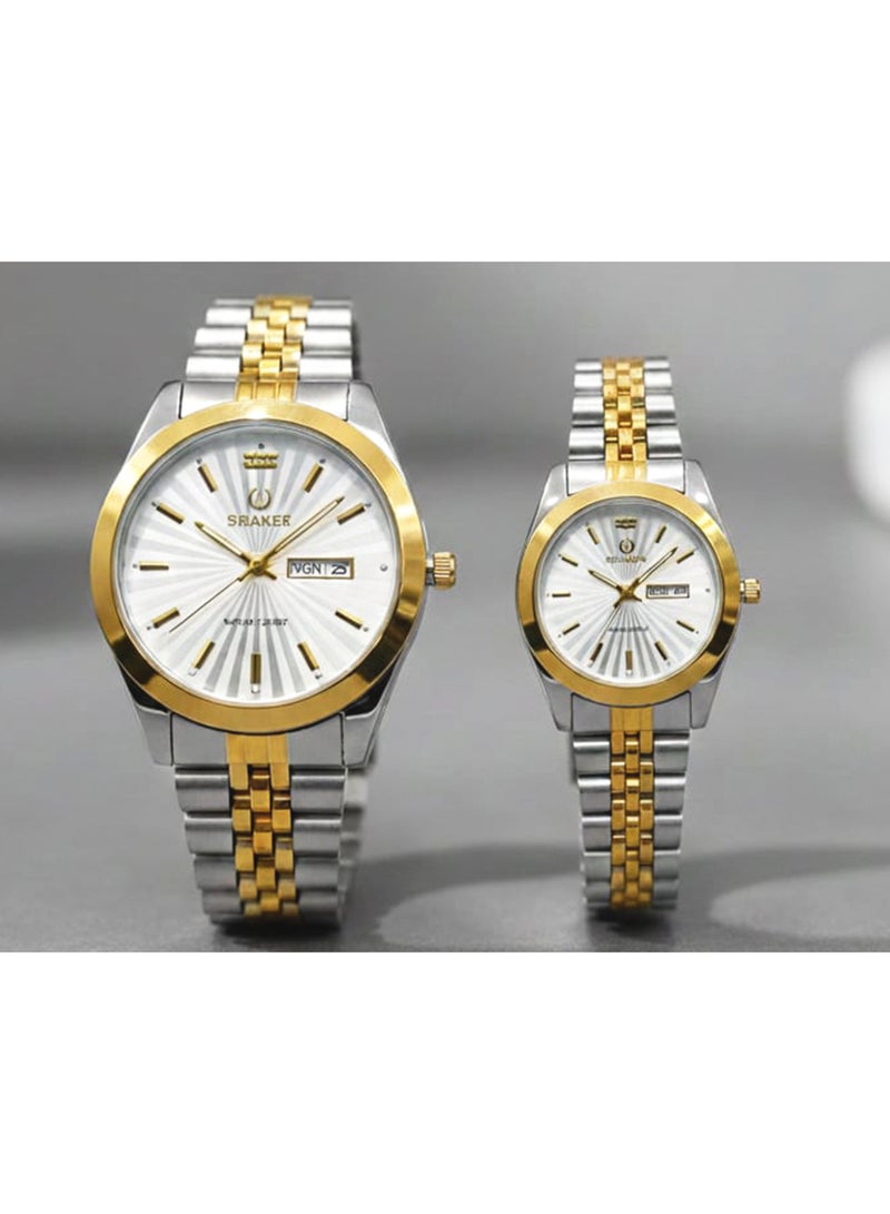 SMAKER Luxury Couple Watch Set - Men's and Women's Wristwatches with Day and Date Indicator, Water Resistant, Classic Stainless Steel Design - Image 1